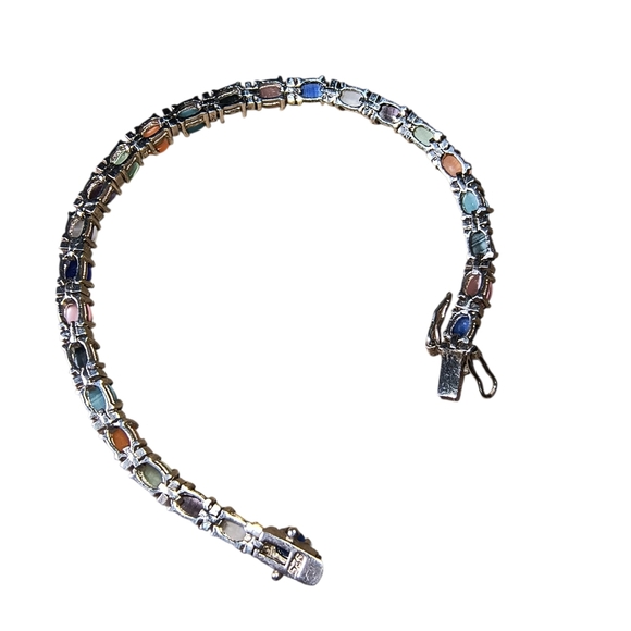 Sterling Silver & Cat's Eye Glass Link Tennis Bracelet - Picture 10 of 13